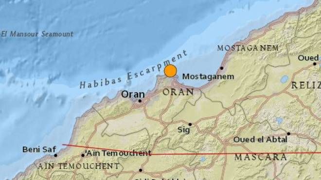Terremoto vicino a Orano, Algeria (USGS)