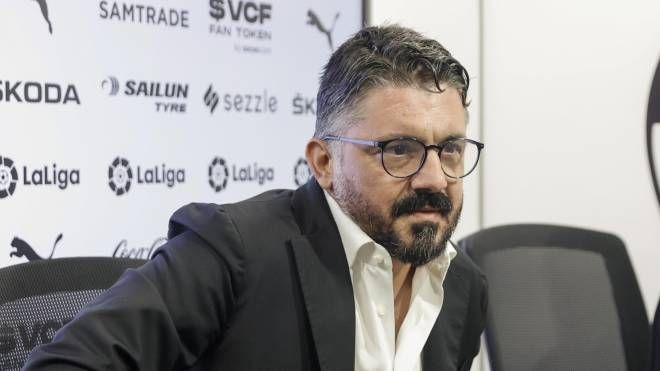 Gattuso durante la conferenza stampa di presentazione come nuovo tecnico del Valencia