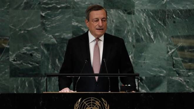 Mario Draghi parla all'assemblea dell'Onu (Ansa)