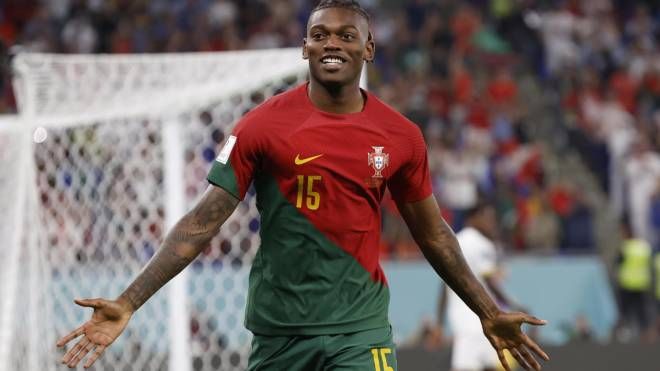  Rafael Leao esulta dopo il 3-1 in Portogallo-Ghana (Ansa)