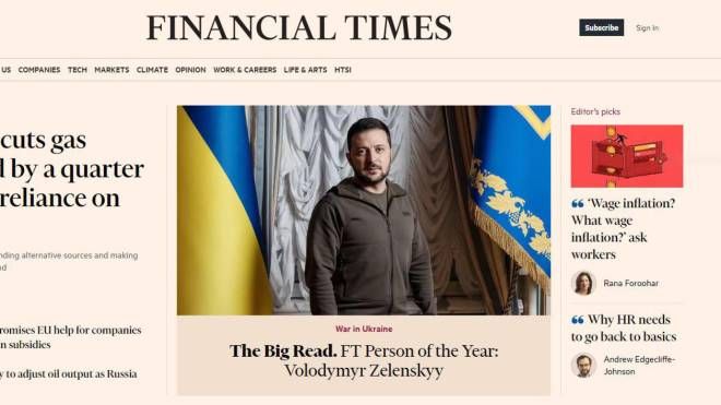 Financial Times: Zelensky personaggio dell'anno (Ansa) 