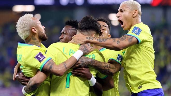 La gioia del Brasile dopo il gol di Vinicius Junior (AnsA)
