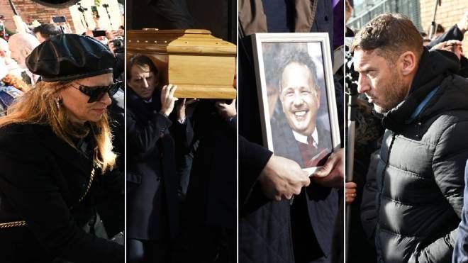 I funerali di Sinisa: la moglie Arianna, Montella e Totti a sinistra (Ansa/ImagoE)